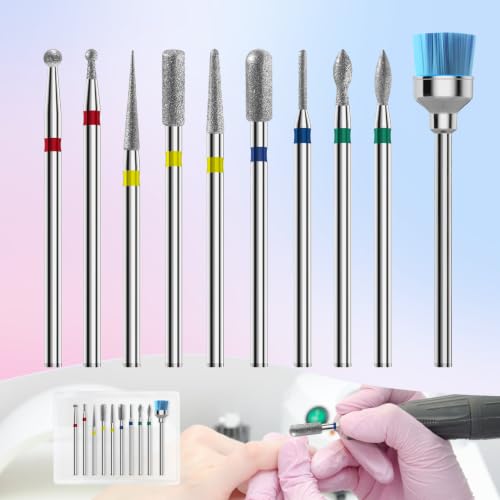 3/32'' 10Pcs Nail Drill Bits Set Diamond for Home & Salon Use Removal - color: 10Pcs Diamond Bits Sets