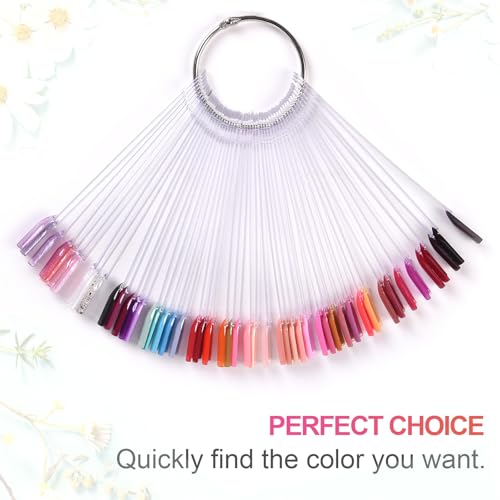 150Pcs Nail Swatch Sticks with Ring Clear Nail Polish Tips Fan Shape Nails Sample Sticks Nail Practice Color Display ABS Nail Art Polish Display Board, Clear - color: 150Pcs Clear