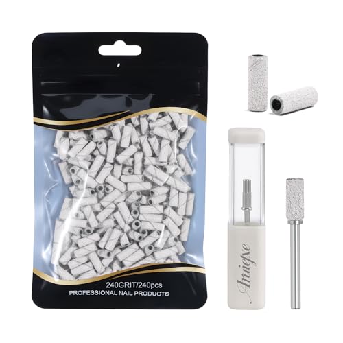 240Pcs Nail Drill Bits, 240 Grits Sanding Bands For Nail Drill with 3.1mm Mandrel Bits, Mini Sanding Bands for Acrylic Nails Gel Manicures and Pedicures (White) - color: 240pc White, size: 240 Grit