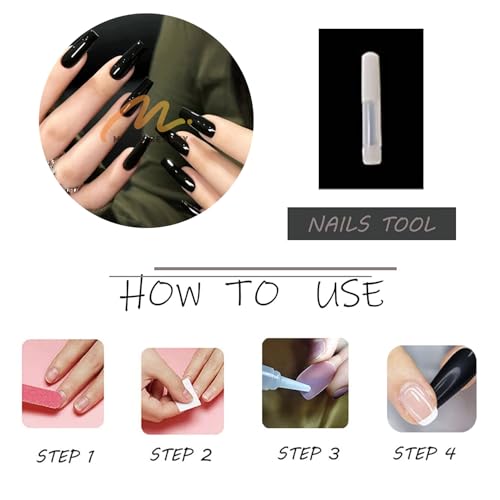 MISUD Press on Nails - Long Coffin Fake Nails with Goth Black, Acrylic Gothic Design 24 pcs - color: 019A05-12Black