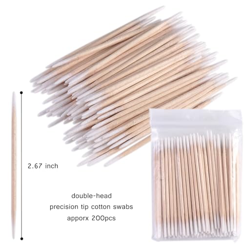200pcs Double-head Pointed Tip Cotton Swabs with Wooden Sticks - color: White