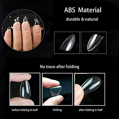 500Pcs Almond Nails Full Cover Clear Acrylic Nail Tips with 10Pcs Nail Glue for DIY Nail Art - color: A-almond-clear-10glue