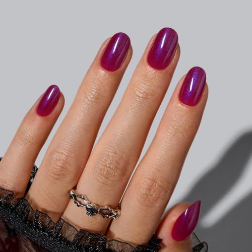 BTArtbox Halloween Press On Nails, Short Oval Purple Nails, 32Pcs Full Kit - color: A2-Midnight Alibi