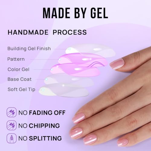 BTArtbox Press On Nails, Short Square Pink Fake Nails, 32Pcs Full Kit - color: A1-Lotus Glazed