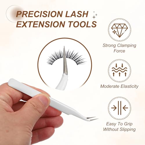 HARFINGTON 9pcs Curved Pointed Craft Tweezers with Protective Cover White - color: White