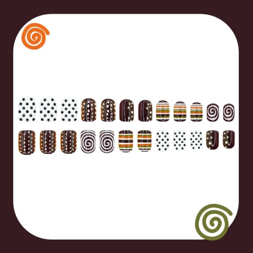Polka Dot Press on Nails Square Short Stripe Swirl Design - color: Brown Black White Green Orange