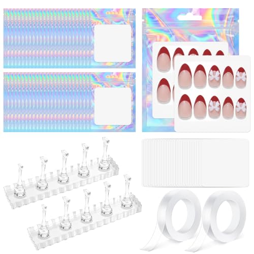 50Pcs Press On Nail Packaging with Nail Stand for Painting Nails - color: Holographic