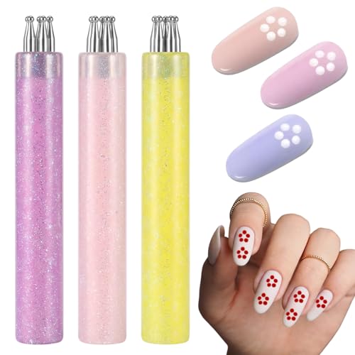 3 Pack 5 Petal Flower Nail Dotting Pen, Ball Tip Nail Polish Pens