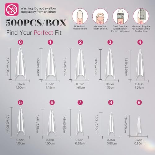 krofaue Extra Long Stiletto Nail Tips - False Clear Nais - color: Clear Long Stiletto