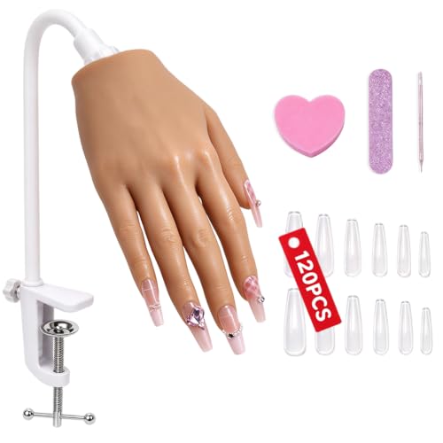 KnowU Silicone Mannequin Hand for Nails, Practice Hand for Acrylic Nails, Manicure Training Model, Nail Practice Hand for Beginners & Professionals, Flesh Tone - color: Flesh Tone, size: Clamp Stand
