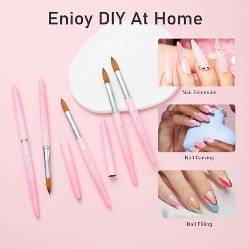 Acrylic Nail Brush Size 08, 100% Pure Kolinsky Nail Brush for Acrylic Application, Professional Nail Extension Manicure Tool Nail Drawing Pen for DIY Home Salon(Pink) - color: Pink, size: #08