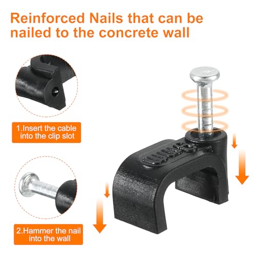 uxcell Cable Clips with Steel Nail, 100Pcs 9mm/0.35" Plastic Cable Wire Clips, Ethernet Cable Clips Nail in Cable Clips for Home Wires Cables Cords Management, Black - size: 9mm