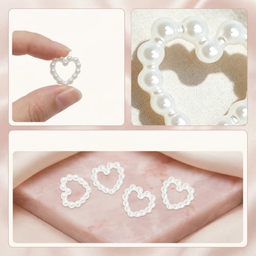 500 Pcs Pearl Heart Table Scatter Confetti, Faux Pearl Heart Bead Charms for Nail Art Manicure, Wedding Table Scatter, Cake Decor and Gift Wrapping DIY Crafts