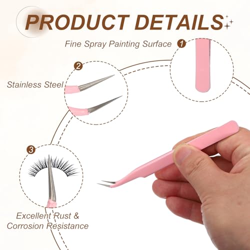 HARFINGTON 9pcs Curved Pointed Craft Tweezers with Protective Cover Pink - color: Pink