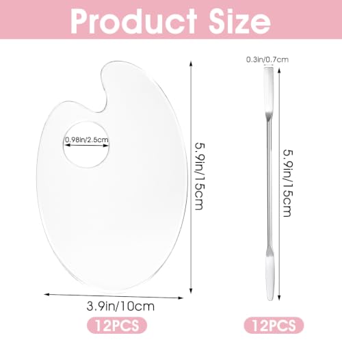 12 Pack Acrylic Cosmetic Palette with 12 Spatulas, Clear Makeup Mixing Tray - style: Oval