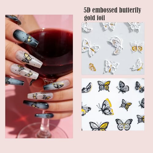 15 Sheets Butterfly Nail Stickers,5D Embossed Butterfly Nail Decals - style: Butterfly
