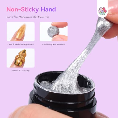 SAVILAND 3D Sculpture Gel Set, No-Wipe Non-Sticky Builder Nail Gel - color: A1-Metallic 3D Sculpture Gel