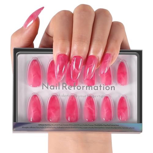 Nail Reformation Press On Nails, Pink Lava Medium Almond 15 Sizes 30 Pcs - color: Pink Lava