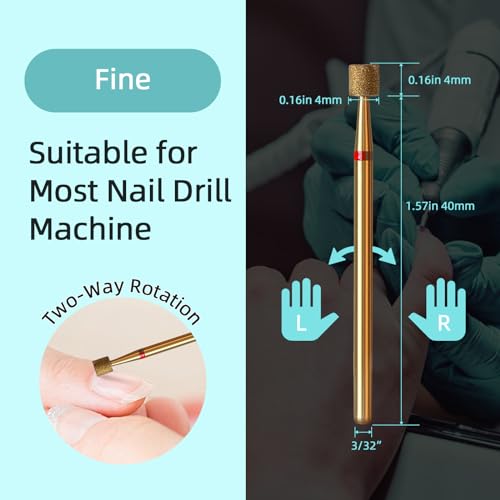 4mm Barrel Cuticle Clean Nail Drill Bit, Titanium Series Russian Diamond Nail Bits Professional Safety Under Nail Cleaner for Cuticle Dead Skin, Electric Nails Accessories, Fine - color: 4mm Barrel Cuticle Bit, size: Fine - F