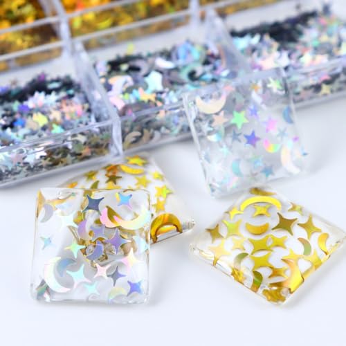 Gold Silver Nail Art Glitter Sequins Star Moon Holographic Nail Flakes - color: Style04
