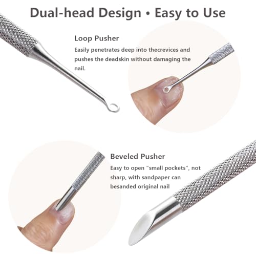 Metal Dual-Ended Cuticle Pusher Kit with Sandpaper Sheets