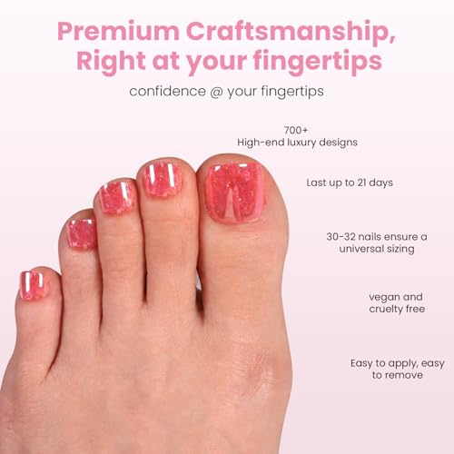 Nail Reformation Press On Toenails, Pomegranate Pink | Glitter Short Square - color: Pomegranate Pink