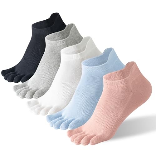 Toe Socks Women, Ankle Cotton Five Fingers Socks for Running - color: 5 Pairs Multicolor-pink Blue
