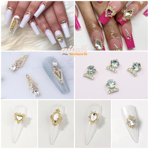 24pcs Crystal Clear Nail Rhinestones Luxury Nail Charms Crystal White Heart Charms for Nails 3D Big Nail Gems Diamonds Jewelry Stones Alloy Nail Art Studs Nail Art Decor w Box for Arylic Nails Crafts - color: Luxury Charms - Crystal White, size: 1 Box
