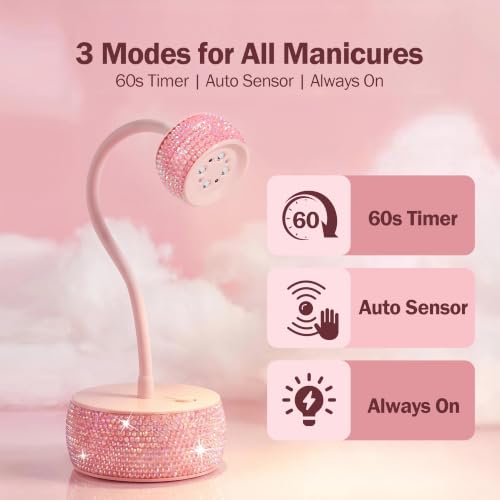 Rechargeable Gooseneck Flash Cure Nail Lamp, Auto Sensor, Pink