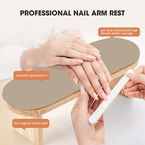 Nail Arm Rest, Professional Adjustable Height Nail Arm Rest Solid Wood with PU Leather Soft High-Density Sponge, Hand Rest for Nails(BEIGE)