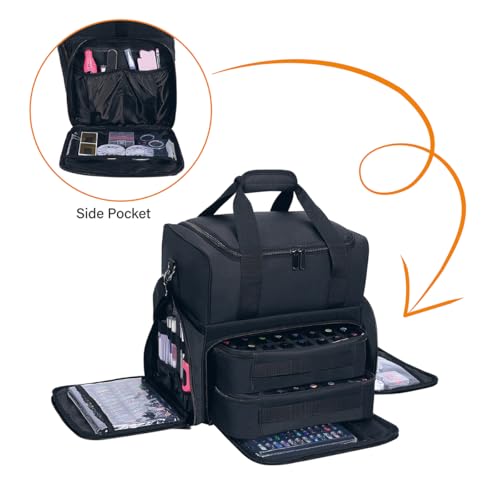 Nail Polish Organizer Holds 80 Bottles & Nail Art Lamp (Black) - color: Black