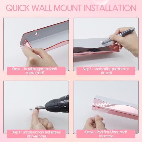 15" Nail Polish Wall Rack 6 Pack, Wall Mounted Organizer Holds 66+ Bottles - color: Rose Gold-polished
