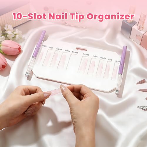 Original Nail Form Tray & Compartments Organizer - 10 Slot Acrylic Nail Form Display with Brush Holder for Salon & Home DIY Manicure - color: White