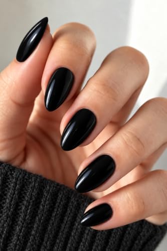 AzureBeauty Halloween Fall Black Short Almond Press On Nails, 32Pcs 16Sizes - color: B-Black