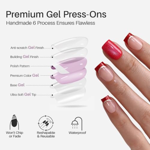 SHANGMENG Halloween Red French Mixed Cat eye Press on Nails Square Short - color: Muse Flame
