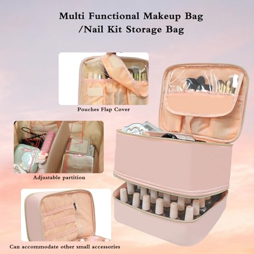 Nail Polish Organizer Case, Holds 30 Bottles + UV Lamp, Pink - color: Pink
