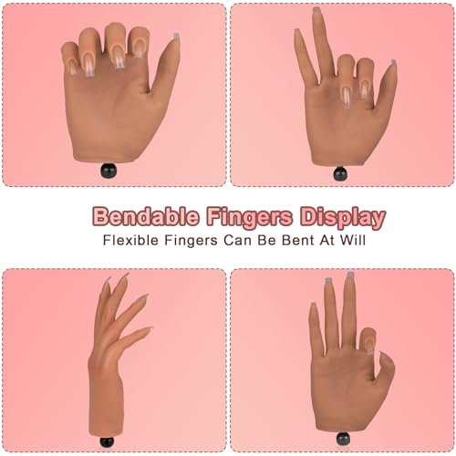 Practice Hand for Acrylic Nails,Silicone Nail Practice Hand with Stand Bracket,Flexible Bendable Nail Practice Fake Hand, Nail Training Hand Mannequin for Nail Art Display Beginners, Nail Tech - color: 4#