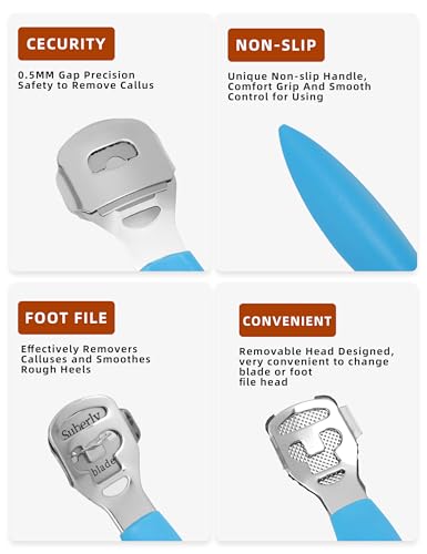 Callus Shaver Remover Stainless Steel Callus Trimmers Hard Skin Dry Skin Remover Calluses Planer Pedicure Foot File Tool - color: Blue