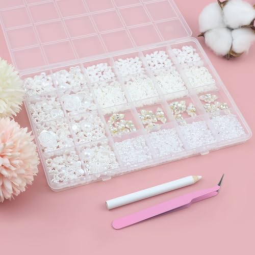 White Bedazzling Kit Flatback Pearls Flower Bow Gems for Crafts - color: 11-Colorful