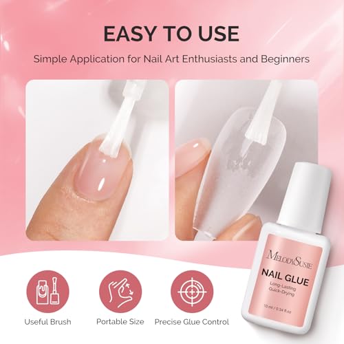 Melodysusie Super Strong Brush-On Nail Glue for Press On Nails No UV Lamp - size: 10ml*1