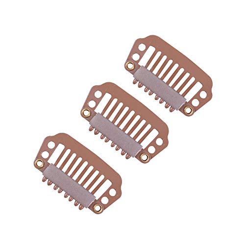 YANTAISIYU 24 Count 28mm Metal Hair Clips with Rubber Snap Clips, Light Brown - 24 pcs/lot, Invisible and Tight Grip for Wig Hairpiece Hair Extension and DIY Use - color: Light Brown, style: 28mm