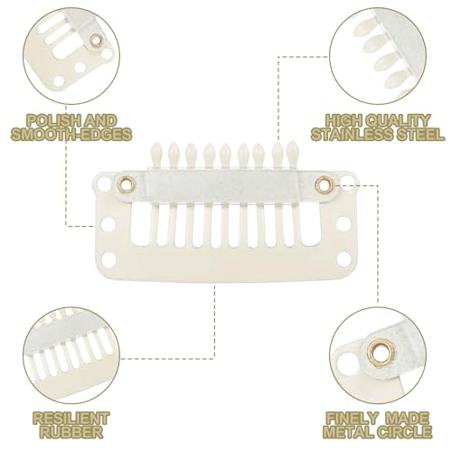 WILLBOND 30 Pcs Wig Clips Hair Extensions, 9-Teeth 32 Mm, Beige White - color: Beige White