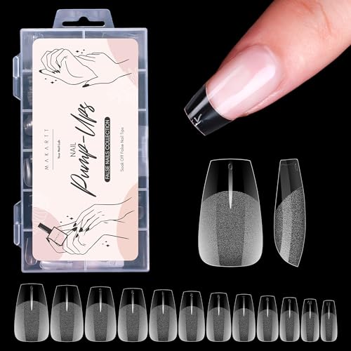 Makartt Coffin Fake Nail Tips: Medium-Short Full Cover Pre-shape Gel Nail Tips Half Matte Soft Clear Acrylic False Nails, 12 Sizes Press on Nail Extension DIY Salon Home Gifts for Women 120pcs