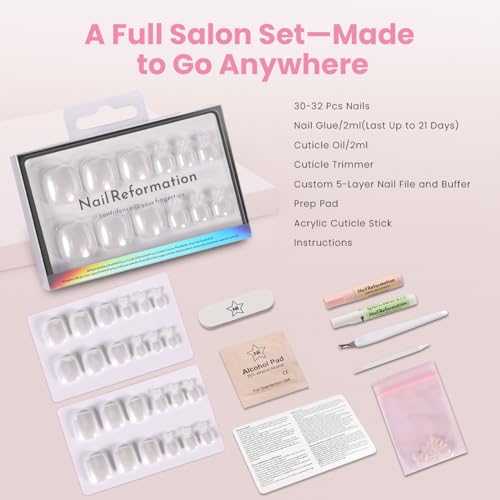 Nail Reformation Press On Toenails, White Pearl Short Square Fake Toe Nails - color: White Pearl