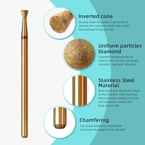 3mm Inverted Cone Cuticle Clean Nail Drill Bit, Titanium Series Russian Diamond Nail Bits Professional Safety Under Nail Cleaner for Cuticle Dead Skin, Electric Nails Accessories, Fine - color: 3mm Inverted Cone Cuticle Bit, size: Fine - F