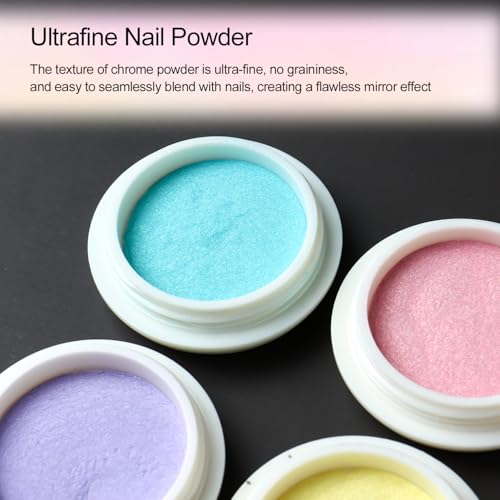 12 Jars Pearl Chrome Nail Powder, Iridescent Aurora Powder - color: F-123+F-124+6pcs sponge sticks