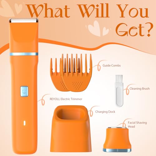 Electric Razor for Women Men - Wet Dry Shave, Waterproof Bikini Trimmer, Pubic Hair Removal Shaver with Hypoallergenic Ceramic Blades, Facial & Body Groomer, USB Recharge, Birthday Gifts - color: Orange