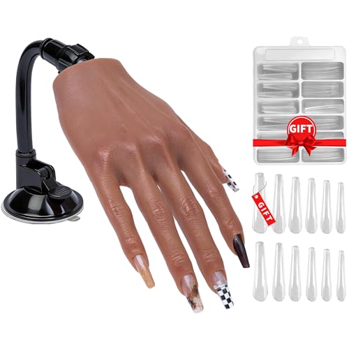 Realistic Silicone Practice Hand for Acrylic Nails, Flex Fingers - color: Suction Cup Stand Color 5 Mount Prominent Bone Contours
