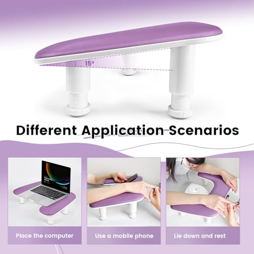 JODSONE Purple U-Shaped Manicure Arm Rest for Nails Tech with Rotating Phone Holder and Adjustable Nail Arm Rest Detachable Manicure Hand Rest for Salon Design - color: Purple-Without Mat