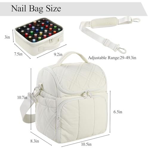 FCQQYWZ Nail Polish Organizer with 2 Detachable Cases Hold 60 Bottles & Nail Lamp, Portable Nail Organizers and Storage with Handle & Shoulder Strap, Travel Nail Bag for Manicure Tools - color: 60-Bottles-Beige